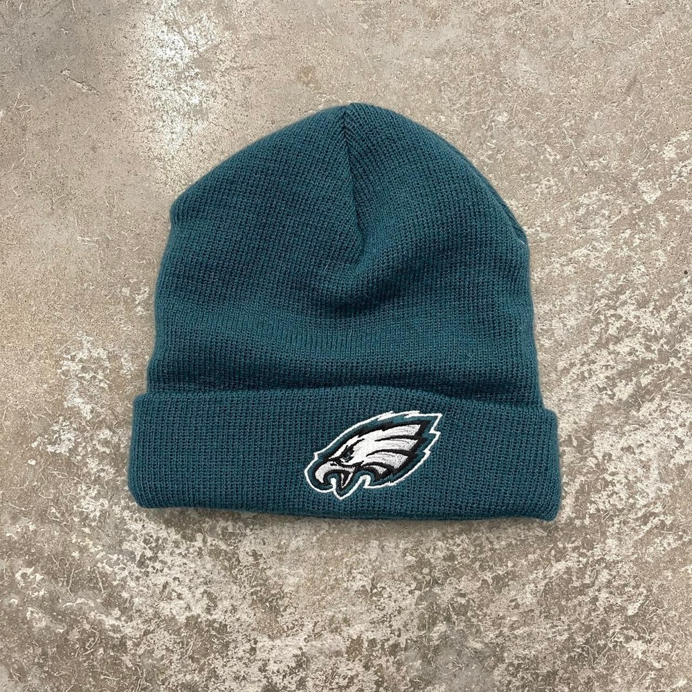 Vintage Reebok Philadelphia Eagles NFL Football Knit Beanie Hat Teal Y2K Kids